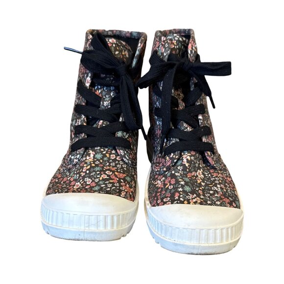 Womens Floral Canvas Lace-Up High-Top Sneakers Size 8 Medium With Rubber Soles - Picture 7 of 8